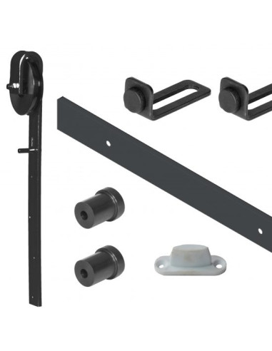 KIT PORTE RUSTIQUE NOIR 2m 45x8 ROUE NYLON