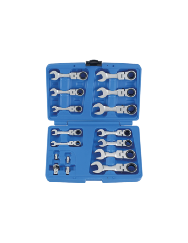 COFFRET DE CLES MIXTES A CLIQUET COURTES A TETE INCLINABLE - 16 PCS