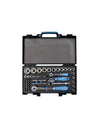 COFFRET DE DOUILLES EVA 1/4" ET 1/2" 6 PANS METRIQUE + ACCESSOIRES - 55 PCS