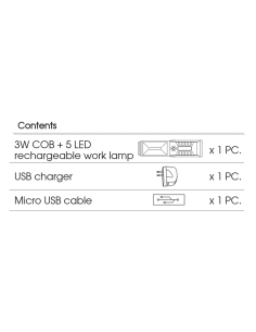 LAMPE D'INSPECTION COB 3W + 5 LED (300lm) - 7200K° BLANC - RECHARGEABLE USB 5V 2