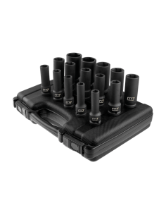 COFFRET DE DOUILLES LONGUES A CHOCS 1/2" METRIQUES - 15 PCS