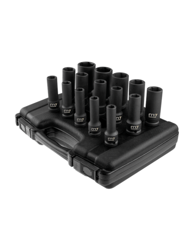 COFFRET DE DOUILLES LONGUES A CHOCS 1/2" METRIQUES - 15 PCS