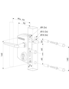 SERRURE LOCINOX Prof.40 à 60mm CLEF + BEQUILLE COFFRE ALU CYLINDRE GSZ s'entrouv 2