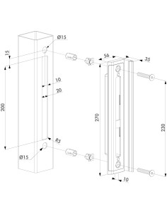 GACHE HYBRID POUR SERRURE A ENCASTRER H-METAL POUR PROFIL CARRE - SANS 2