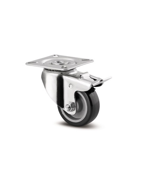 ROULETTE PIVOTANTE AVEC FREIN SUR PLATINE 60x60mm D50mm