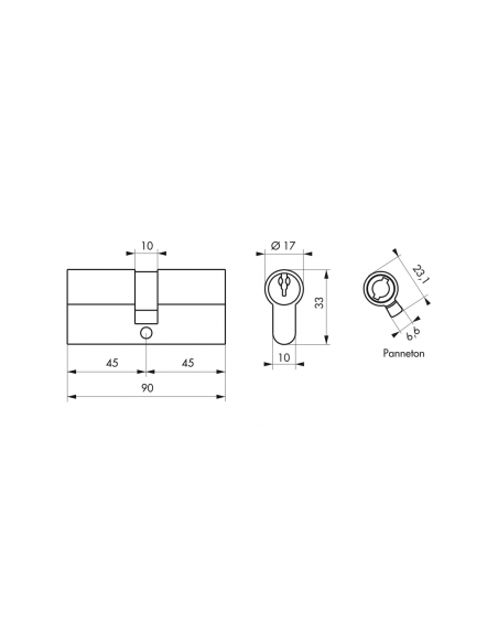CYLINDRE 45x45mm LAITON + 3 CLES
