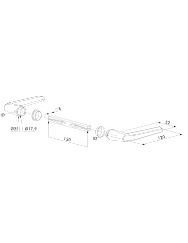 PAIRE DE POIGNEES ALUMINIUM CARRE DE 8mm - Long. 120mm