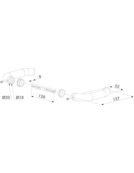 PAIRE DE POIGNEES EN ACIER INOX CARRE DE 8mm - Long. 120mm