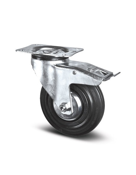 ROULETTE PIVOTANTE FREIN NOIR A PLATINE D125mm