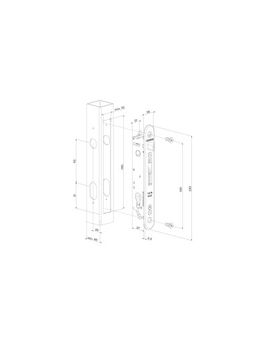 SERRURE A ENCASTRER TOUT INOX AXE 20mm POUR PROFIL 40mm Mini