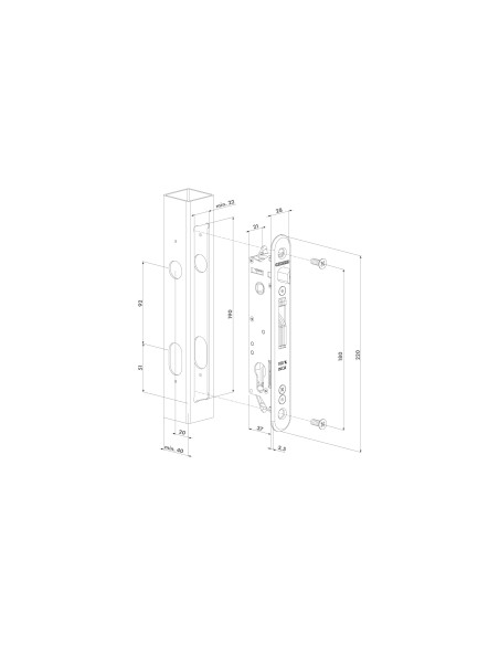 SERRURE A ENCASTRER TOUT INOX AXE 20mm POUR PROFIL 40mm Mini