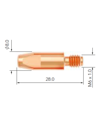 TUBES CONTACT LAVA MIG 25-M6X0.8XL28mm