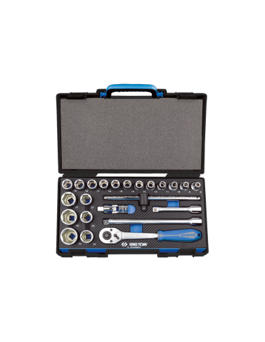 COFFRET DE DOUILLES 1/2" 6 PANS METRIQUE + ACCESSOIRES - 23 PCS