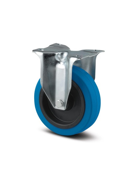 ROULETTE BLEU FIXE A PLATINE D100mm