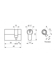 DEMI CYLINDRE 30x10mm LAITON + 3 CLES 2