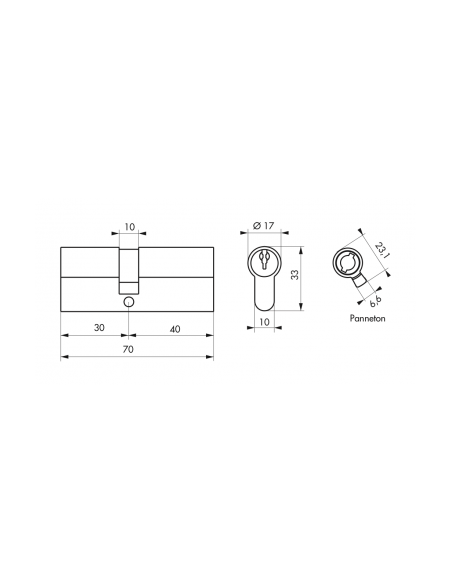 CYLINDRE 30x40mm LAITON + 3 CLES