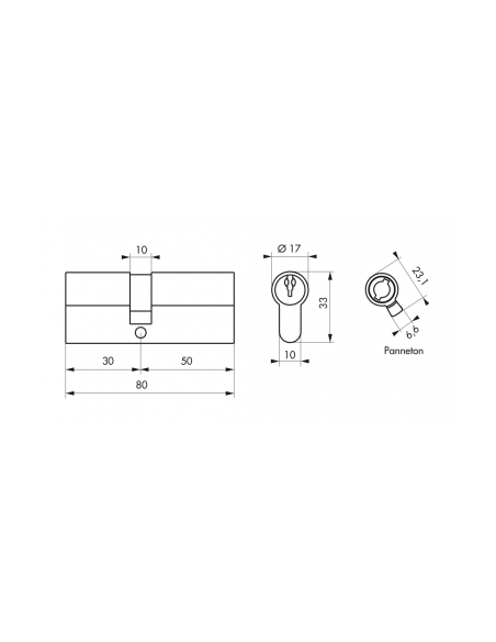 CYLINDRE 30x50mm + VIS 45mm NICKELE + 3 CLES